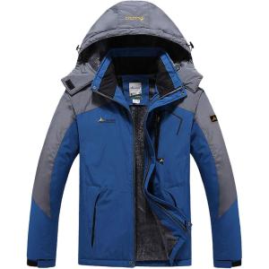 image:imageFlygo Mens Fleece Lined Hooded Windproof Waterproof Jacket Snow Rain OutwearDenim Blue