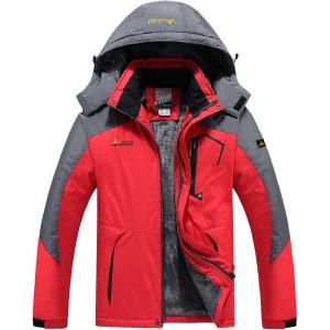 image:imageFlygo Mens Fleece Lined Hooded Windproof Waterproof Jacket Snow Rain OutwearRed