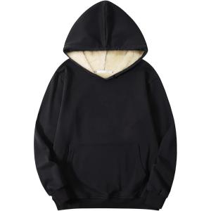 image:imageFlygo Mens Warm Fleece Hoodie Sherpa Lined Pullovers Winter Sweatshirt with PocketsBlack