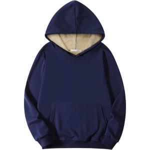 image:imageFlygo Mens Warm Fleece Hoodie Sherpa Lined Pullovers Winter Sweatshirt with PocketsNavy