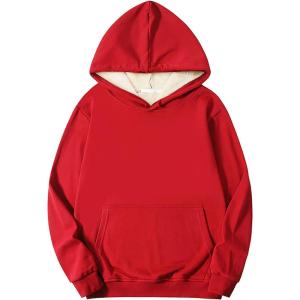 image:imageFlygo Mens Warm Fleece Hoodie Sherpa Lined Pullovers Winter Sweatshirt with PocketsWine Red