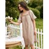 image:imageFlygo Womens Cotton Gingham Nightgown Square Neck Ruffled Short Sleeve House Dress Mini Pullover Sleepwear with PocketsBrown