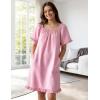 image:imageFlygo Womens Cotton Gingham Nightgown Square Neck Ruffled Short Sleeve House Dress Mini Pullover Sleepwear with PocketsPink