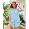 image:imageFlygo Womens Pajamas Set 2 Piece Cotton Ruffle Pj Lounge Sets Cute Puff Sleeve Babydoll Top Shorts Sleepwear Summer OutfitsBlue