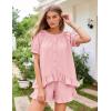 image:imageFlygo Womens Pajamas Set 2 Piece Cotton Ruffle Pj Lounge Sets Cute Puff Sleeve Babydoll Top Shorts Sleepwear Summer OutfitsPink