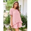 image:imageFlygo Womens Pajamas Set 2 Piece Cotton Ruffle Pj Lounge Sets Cute Puff Sleeve Babydoll Top Shorts Sleepwear Summer OutfitsPink