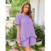image:imageFlygo Womens Pajamas Set 2 Piece Cotton Ruffle Pj Lounge Sets Cute Puff Sleeve Babydoll Top Shorts Sleepwear Summer OutfitsPurple