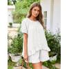 image:imageFlygo Womens Pajamas Set 2 Piece Cotton Ruffle Pj Lounge Sets Cute Puff Sleeve Babydoll Top Shorts Sleepwear Summer OutfitsWhite