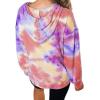 image:imageFlygo Womens Waffle Loose Long Sleeve Hoodies Tie Dye Printed Sweatshirts Drawstring Pullover TopsPink