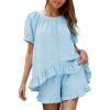 image:imageFlygo Womens Pajamas Set 2 Piece Cotton Ruffle Pj Lounge Sets Cute Puff Sleeve Babydoll Top Shorts Sleepwear Summer OutfitsBlue