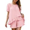 image:imageFlygo Womens Pajamas Set 2 Piece Cotton Ruffle Pj Lounge Sets Cute Puff Sleeve Babydoll Top Shorts Sleepwear Summer OutfitsPink