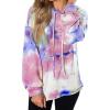image:imageFlygo Womens Waffle Loose Long Sleeve Hoodies Tie Dye Printed Sweatshirts Drawstring Pullover TopsPink
