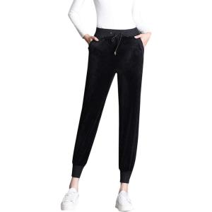 image:imageFlygo Womens Active Solid Velour Joggers Soft Stretch Warm Winter Sweatpants Pants with PocketsBlack