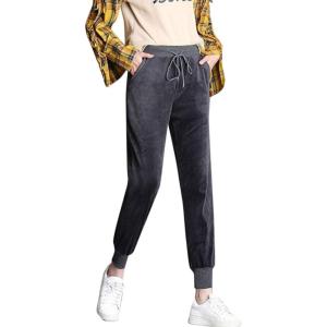 image:imageFlygo Womens Active Solid Velour Joggers Soft Stretch Warm Winter Sweatpants Pants with PocketsGrey