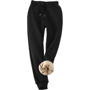 image:imageFlygo Womens Warm Fleece Joggers Pants Sherpa Lined Active Running Sweatpants Small Black