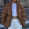 image:imageFlygo Womens Cropped Puffer Coats Winter Quilted Jacket Lightweight Bubble Padded OuterwearCoffeeL