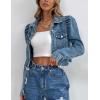 image:imageFlygo Womens Fashion Puff Sleeve Frayed Raw Hem Ripped Cropped Jean Denim JacketBlue