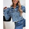 image:imageFlygo Womens Fashion Puff Sleeve Frayed Raw Hem Ripped Cropped Jean Denim JacketBlue