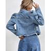 image:imageFlygo Womens Fashion Puff Sleeve Frayed Raw Hem Ripped Cropped Jean Denim JacketBlue