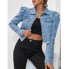 image:imageFlygo Womens Fashion Puff Sleeve Frayed Raw Hem Ripped Cropped Jean Denim JacketLightblue