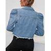image:imageFlygo Womens Fashion Puff Sleeve Frayed Raw Hem Ripped Cropped Jean Denim JacketLightblue