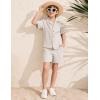 image:imageFlygo Boys Summer 2 Piece Beach Outfits Casual Short Sleeve Button Down Shirts and Shorts Vacation Outfit Textured SetsBeige