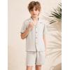 image:imageFlygo Boys Summer 2 Piece Beach Outfits Casual Short Sleeve Button Down Shirts and Shorts Vacation Outfit Textured SetsBeige