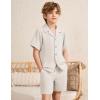image:imageFlygo Boys Summer 2 Piece Beach Outfits Casual Short Sleeve Button Down Shirts and Shorts Vacation Outfit Textured SetsBeige