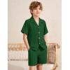 image:imageFlygo Boys Summer 2 Piece Beach Outfits Casual Short Sleeve Button Down Shirts and Shorts Vacation Outfit Textured SetsGreen