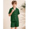 image:imageFlygo Boys Summer 2 Piece Beach Outfits Casual Short Sleeve Button Down Shirts and Shorts Vacation Outfit Textured SetsGreen