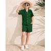 image:imageFlygo Boys Summer 2 Piece Beach Outfits Casual Short Sleeve Button Down Shirts and Shorts Vacation Outfit Textured SetsGreen