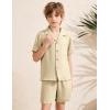 image:imageFlygo Boys Summer 2 Piece Beach Outfits Casual Short Sleeve Button Down Shirts and Shorts Vacation Outfit Textured SetsKhaki