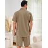 image:imageFlygo Men Cotton Linen Sets Outfits 2 Piece Summer Short Sleeve Shirt and Shorts Set Beach Wear Vacation OutfitShallow Coffee