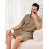 image:imageFlygo Men Cotton Linen Sets Outfits 2 Piece Summer Short Sleeve Shirt and Shorts Set Beach Wear Vacation OutfitShallow Coffee
