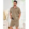 image:imageFlygo Men Cotton Linen Sets Outfits 2 Piece Summer Short Sleeve Shirt and Shorts Set Beach Wear Vacation OutfitShallow Coffee