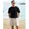 image:imageFlygo Mens 3 Pack Athletic Sweat Shorts Acid Washed Cotton Elastic Waist Drawstring Gym Workout Jogger Pants with PocketsBlackdarkgreybeige