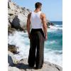 image:imageFlygo Mens Casual Pants Straight Wide Leg Open Bottom Relaxed Fit Pants Elastic Waist Drawstring Trousers with PocketsCoffee