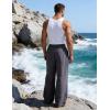 image:imageFlygo Mens Casual Pants Straight Wide Leg Open Bottom Relaxed Fit Pants Elastic Waist Drawstring Trousers with PocketsDarkgrey
