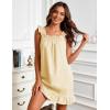 image:imageFlygo Nightgowns for Women Cotton Ruffle Sleepwear House Dresses Striped Sleeveless Night Gown Sleep Dress with PocketsYellow