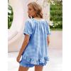image:imageFlygo Womens Gingham Pajamas Set 2 Piece Cotton Pj Lounge Sets Puff Sleeve Ruffle Babydoll Shirt Shorts Summer OutfitsClassicblue