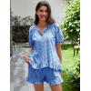 image:imageFlygo Womens Gingham Pajamas Set 2 Piece Cotton Pj Lounge Sets Puff Sleeve Ruffle Babydoll Shirt Shorts Summer OutfitsClassicblue