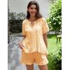 image:imageFlygo Womens Gingham Pajamas Set 2 Piece Cotton Pj Lounge Sets Puff Sleeve Ruffle Babydoll Shirt Shorts Summer OutfitsKumquat
