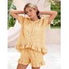image:imageFlygo Womens Gingham Pajamas Set 2 Piece Cotton Pj Lounge Sets Puff Sleeve Ruffle Babydoll Shirt Shorts Summer OutfitsKumquat