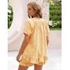 image:imageFlygo Womens Gingham Pajamas Set 2 Piece Cotton Pj Lounge Sets Puff Sleeve Ruffle Babydoll Shirt Shorts Summer OutfitsKumquat