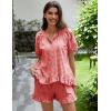 image:imageFlygo Womens Gingham Pajamas Set 2 Piece Cotton Pj Lounge Sets Puff Sleeve Ruffle Babydoll Shirt Shorts Summer OutfitsWatermelon