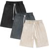 image:imageFlygo Mens 3 Pack Athletic Sweat Shorts Acid Washed Cotton Elastic Waist Drawstring Gym Workout Jogger Pants with PocketsBlackdarkgreybeige