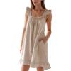 image:imageFlygo Nightgowns for Women Cotton Ruffle Sleepwear House Dresses Striped Sleeveless Night Gown Sleep Dress with PocketsBrown
