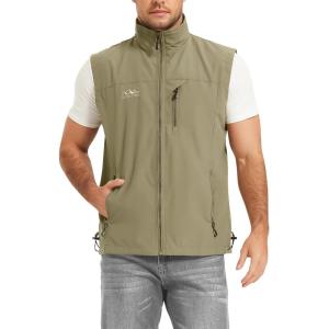 image:imageFlygo Mens Lightweight Casual Vest Summer Outdoor Sleeveless Travel Hiking Fishing Work Vest Outerwear with Multi Pockets01 Khaki