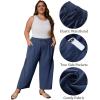image:imageFlygo Plus Size Pants for Women Summer Casual Wide Leg Palazzo Pants Baggy Trousers with PocketsNavyBlueXXL