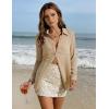 image:imageFlygo Sheer Tops for Women Sexy Long Sleeve Button up Shirts Loose Collared See Through Mesh Blouse TopKhaki